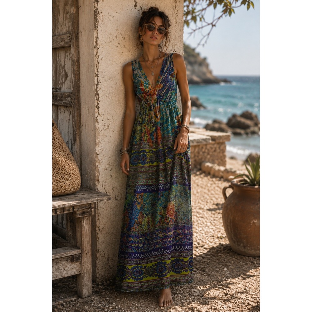 Boston Proper Multicolor Bohemian Maxi Dress